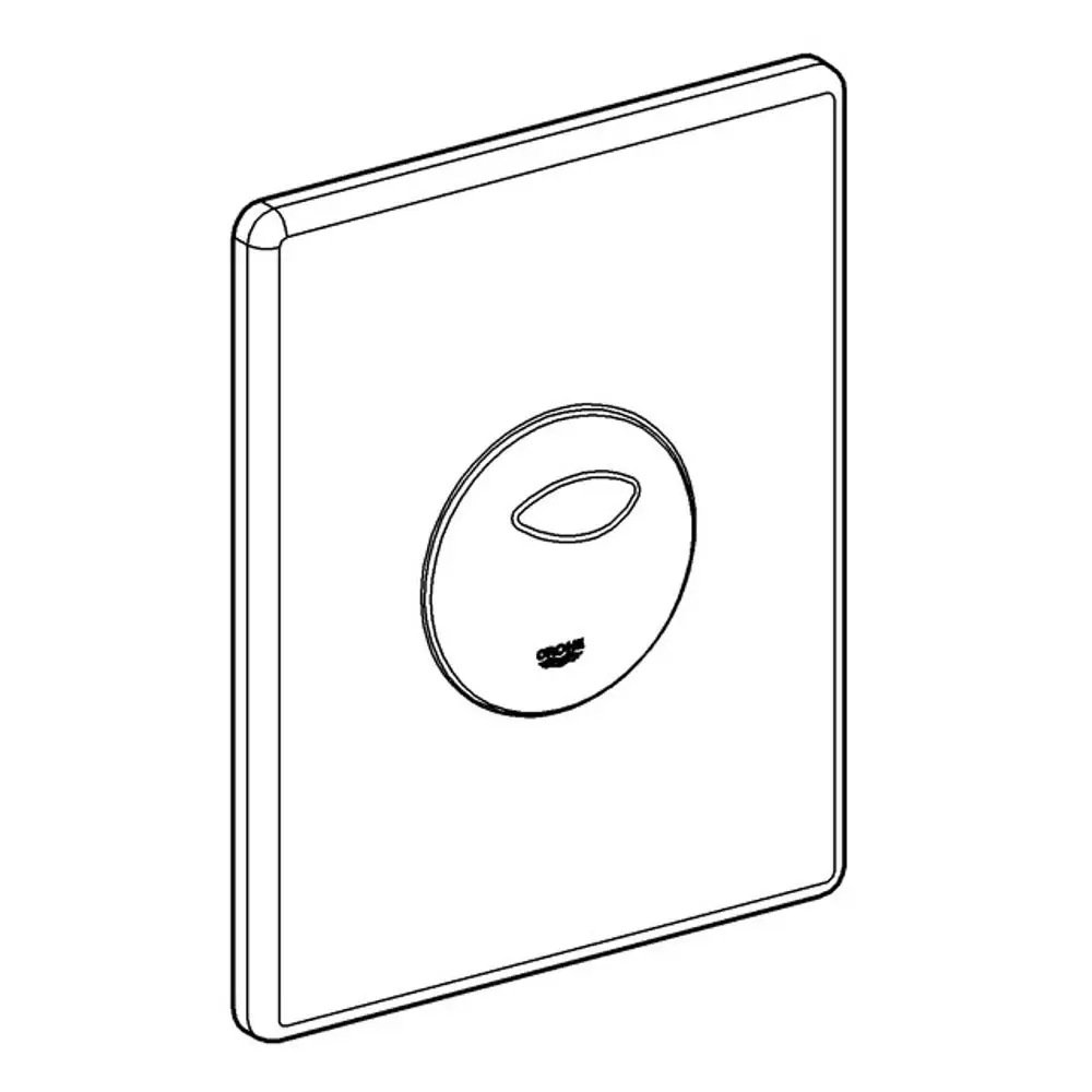 GROHE-Betätigung in alpinweiß mit ovalem Drücker. Flache, rechteckige Form, geeignet zur Montage an WCs, zurückhaltendes Design für Sanitäranlagen.