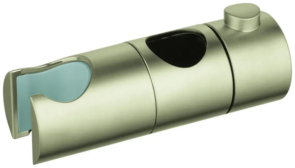 Gleitelement aus Metall im gebürsteten Nickel-Finish, mit abgerundeten Kanten und farbigen Einsätzen, geeignet für Grohe Duschsysteme.