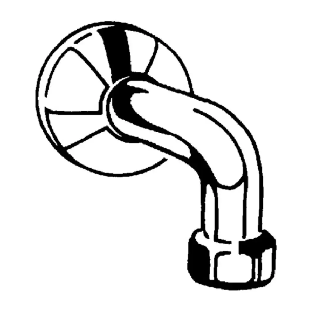 Chromfarbener Abgangsbogen von Grohe mit gebogenem Rohr und Wandmontage. Primär für den Anschluss von Sanitärinstallationen geeignet.
