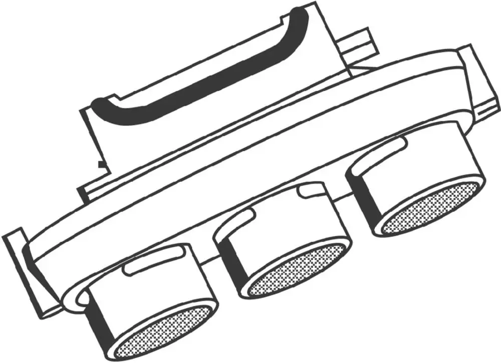 GROHE Zulaufteil mit drei Auslässen, montiert auf eine flache Basis, für die Verwendung in einem Fertigmontageset sichtbar.