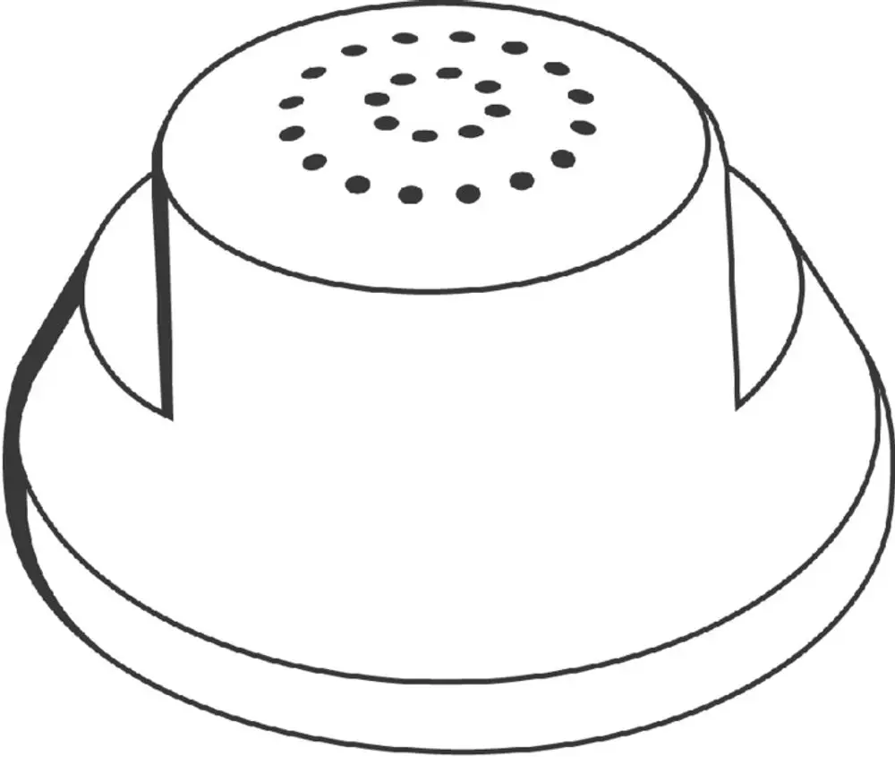 Grohe Produkt, das eine runde Form hat und auf der Oberseite mehrere kleine Löcher aufweist. Der untere Bereich ist glatt und leicht vertieft.