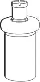 GROHE Ersatzflakon in runder Form mit einem Aufsatz für einen Seifenspender. Die Oberfläche ist glatt und hat eine chromfarbene Optik.
