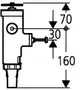 GROHE WC-Druckspüler mit Wandeinbau, zeigt eine schematische Darstellung mit Abmessungen und Anschlussmöglichkeiten für Niederdrucksysteme.