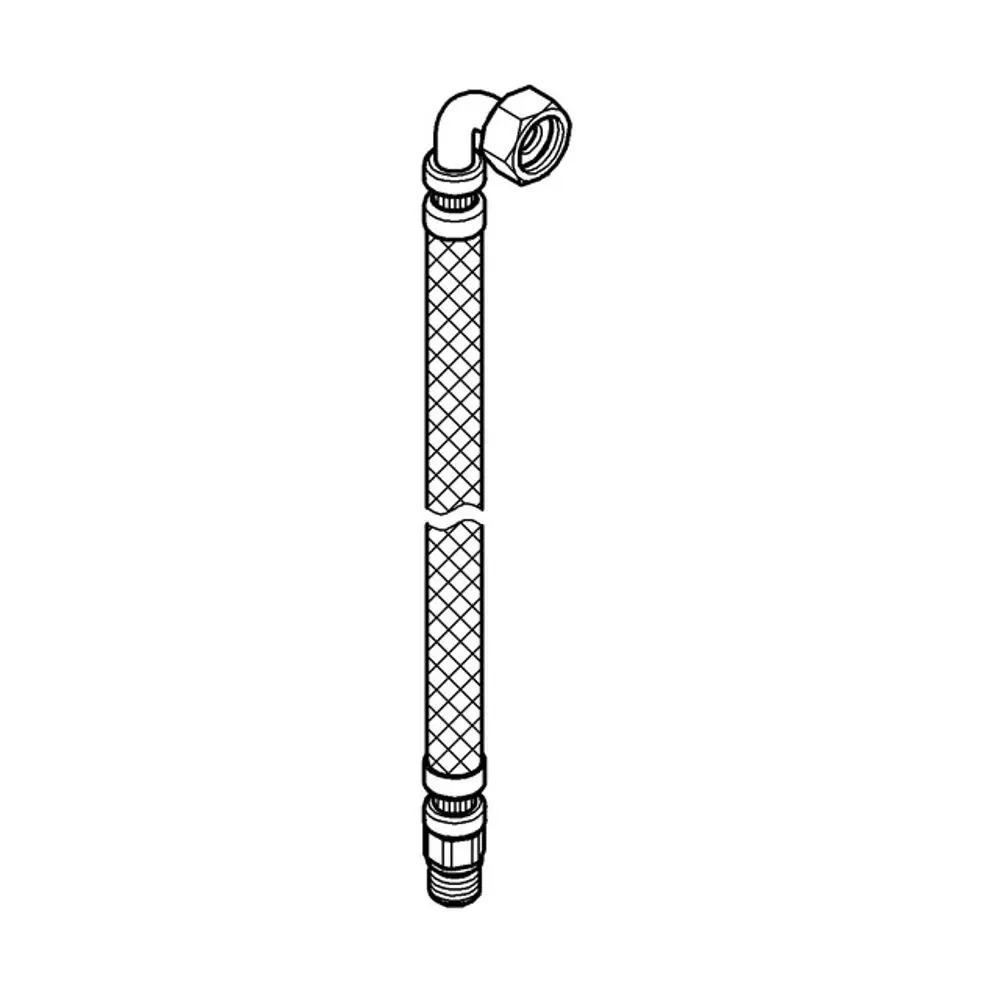 Flexibler Druckschlauch mit einem gewinkelten Anschluss und einer texturierten Oberfläche, geeignet für Grohe-Produkte.