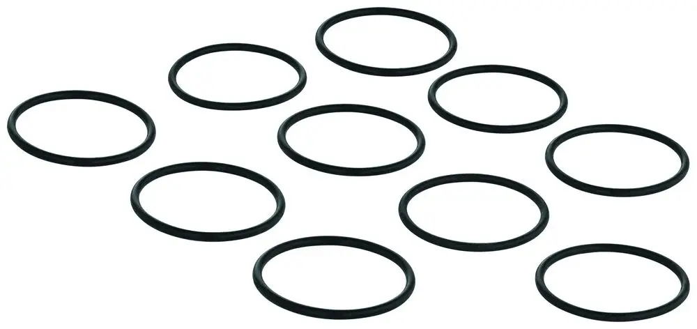 Grohe O-Ringe, zehn schwarze elastische Ringe in kreisförmiger Form, liegend auf einer weißen Unterlage.