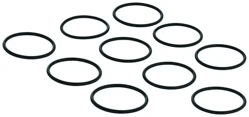 Grohe O-Ringe, zehn schwarze elastische Ringe in kreisförmiger Form, liegend auf einer weißen Unterlage.