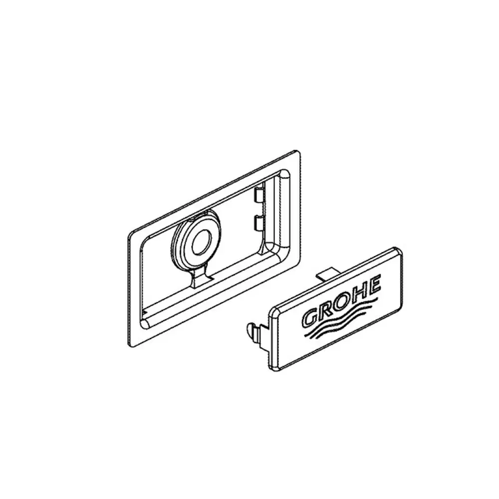 Abdeckelement von Grohe, bestehend aus einer rechteckigen Halterung mit zentralem Ausschnitt und einem individuell geformten Deckel.