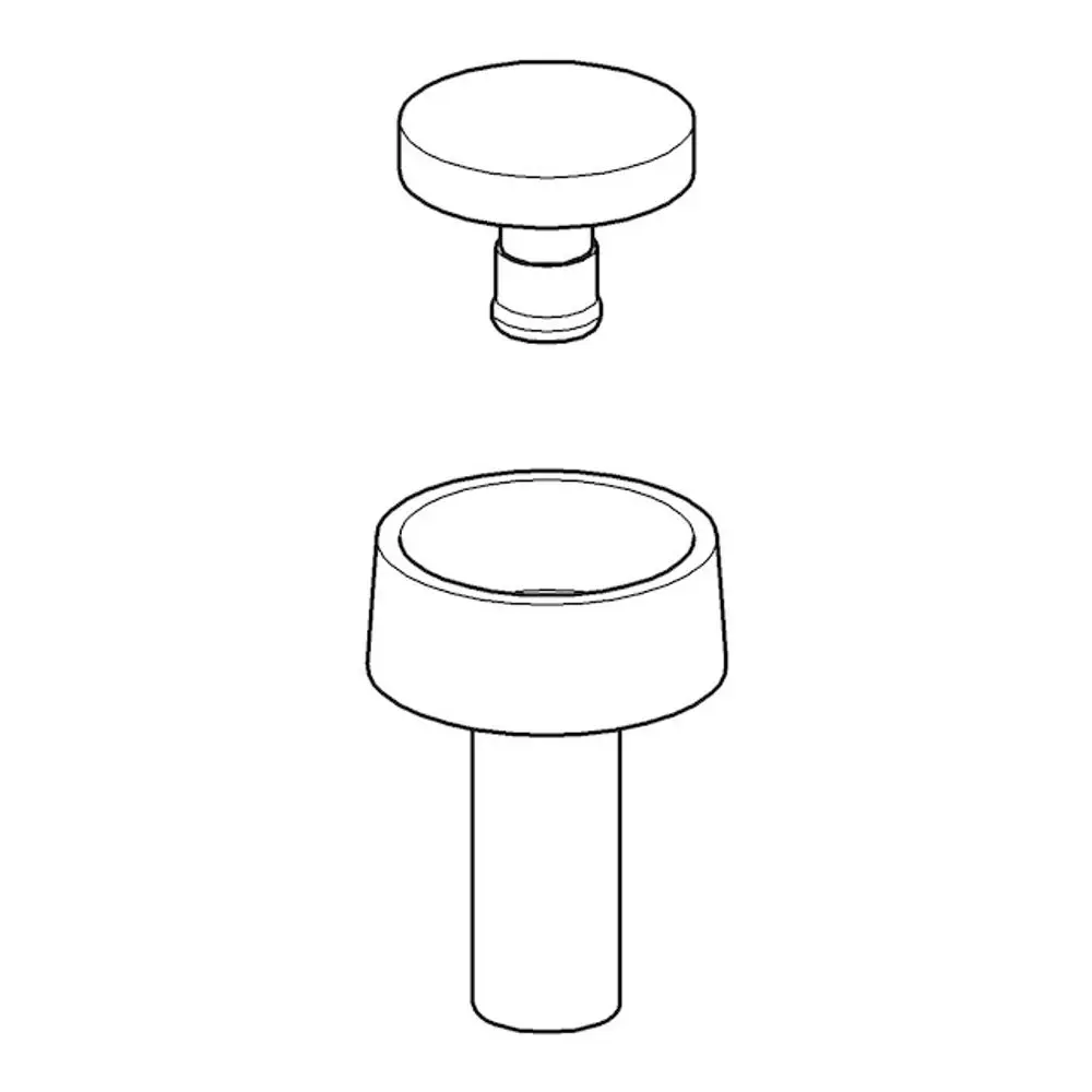 Druckknopf und Rosette von Grohe, bestehend aus einem runden oberem Teil und einer unteren Halterung mit einer vertieften Fläche.