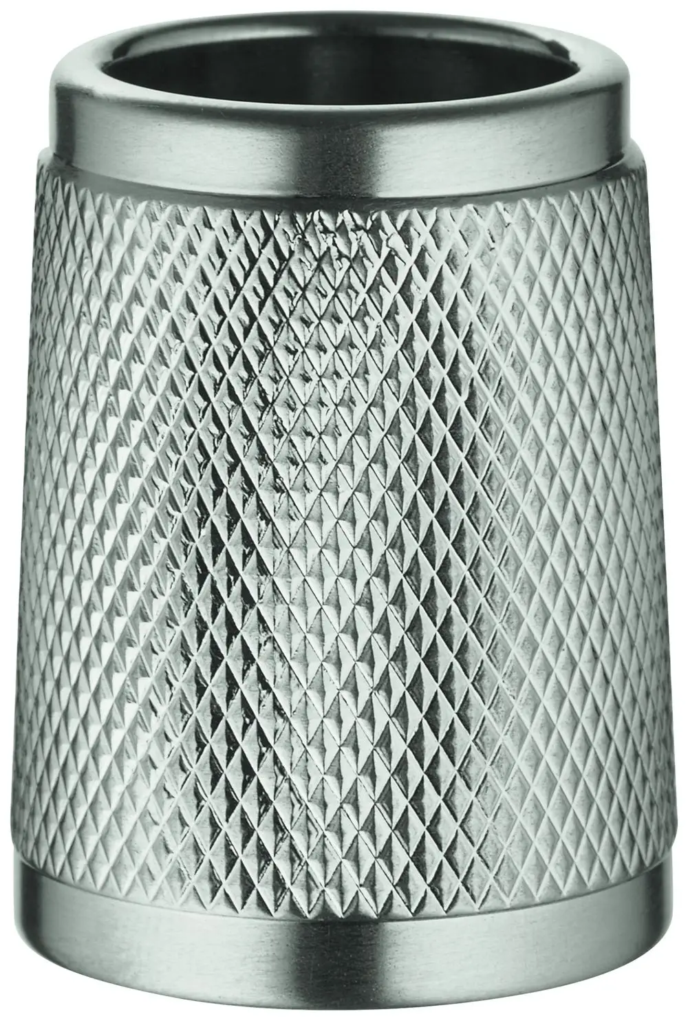 Edelstahl-Konusmutter mit rautenförmiger Oberflächenstruktur, geeignet für Grohe-Produkte, insbesondere 3-/4-Loch Wannenkombinationen.