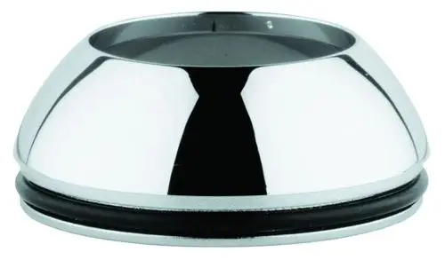 Grohe Kappe in Chrom, halbkugelförmig mit schwarzem Gummiunterteil. Geeignet für Einhandmischer an Waschtisch oder Bidet.