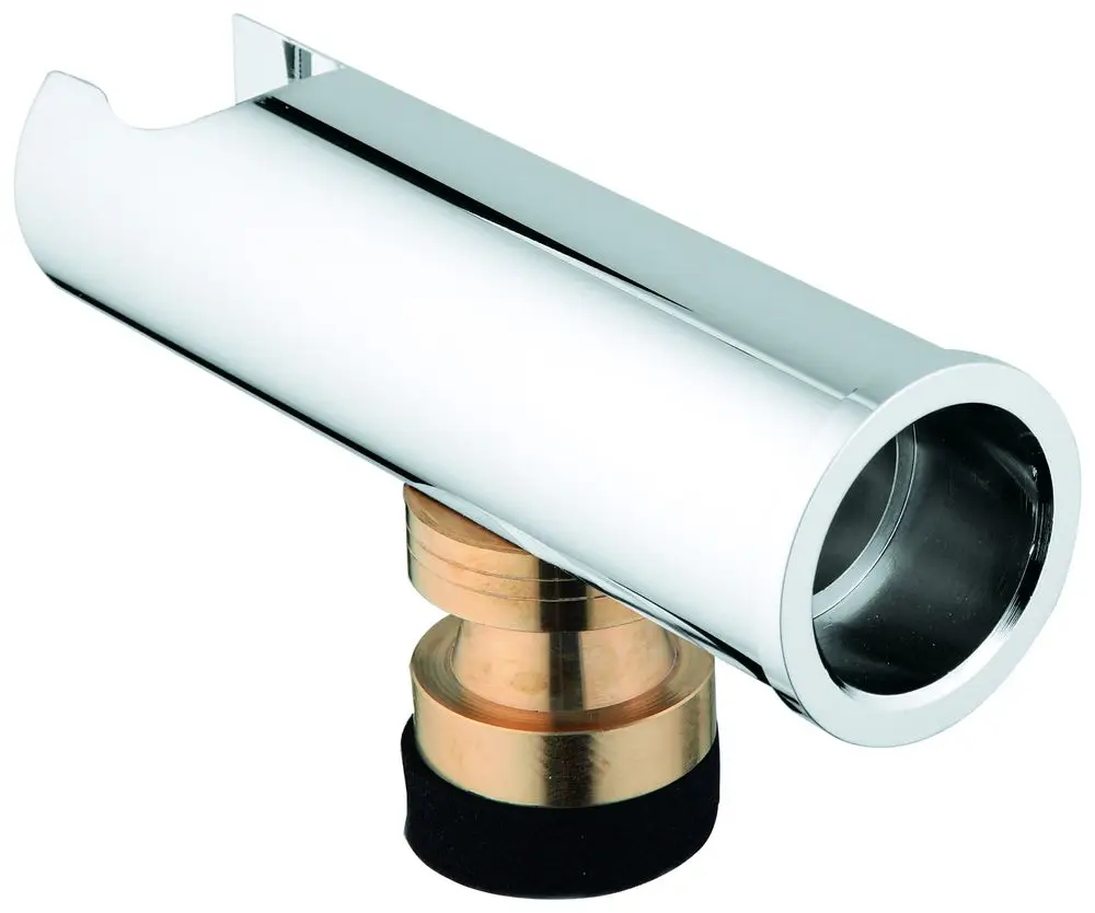 Grohe Brausehalter mit verchromter Oberfläche, zylindrischer Form und Verbindungselement zur Montage, geeignet für Badewannenarmaturen.
