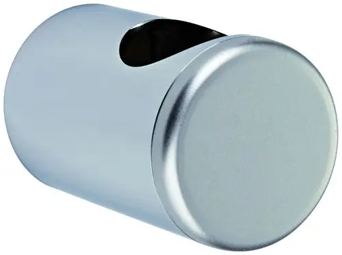 Chromfarbener Halter für Brausestangen von Grohe, zylindrische Form mit seitlicher Aussparung. Ideal für die Installation von Duschsystemen.