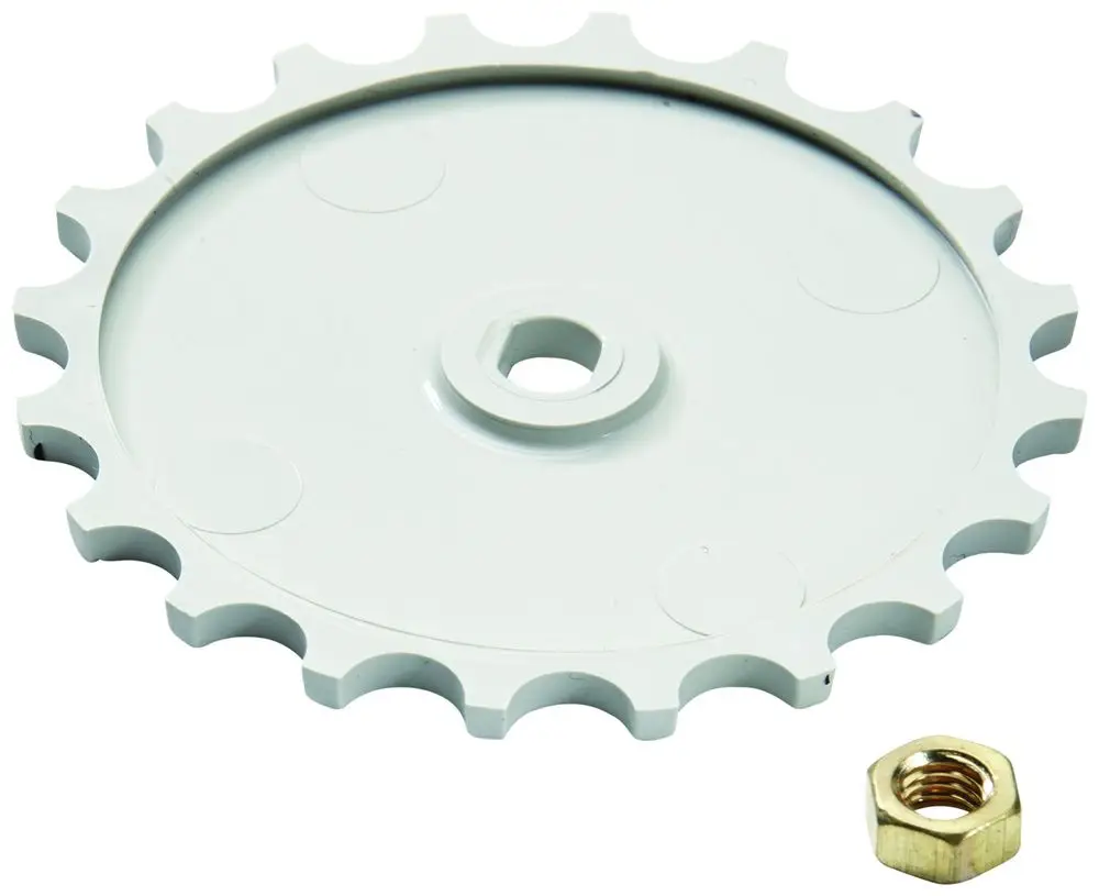 Grohe Handrad mit Zackenrand in hellen Farben, geeignet für eine WC-Spülvorrichtung, zusammen mit einer kleinen, goldfarbenen Mutter.