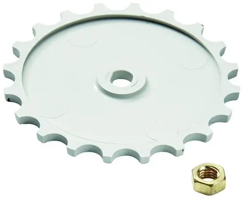 Grohe Handrad mit Zackenrand in hellen Farben, geeignet für eine WC-Spülvorrichtung, zusammen mit einer kleinen, goldfarbenen Mutter.
