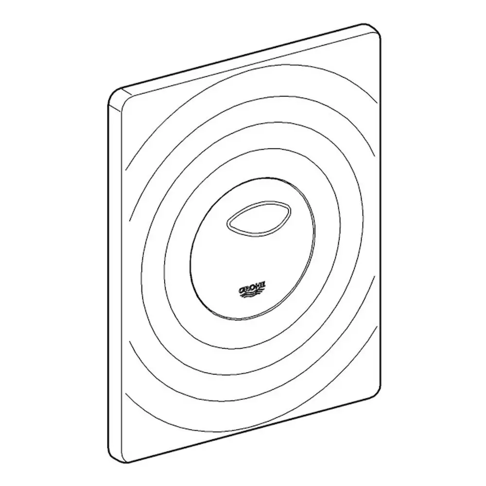 Weiße WC-Betätigung von Grohe mit kreisförmigem Design und einem zentralen Betätigungsfeld. Eignet sich für Dual-Flush-Systeme und ist für die Montage an entsprechenden WC-Installationen konzipiert.