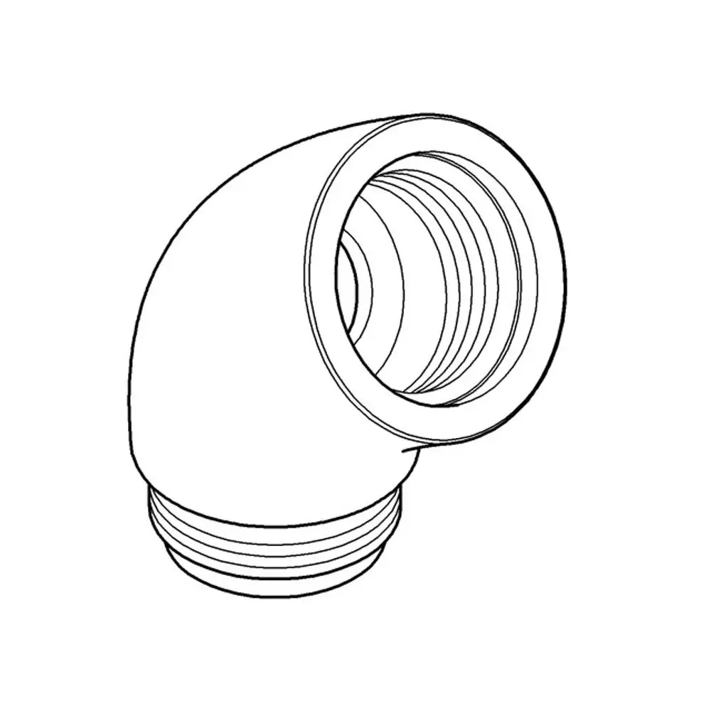 Weißer Adapter mit einer 90-Grad-Biegung und Innengewinde, geeignet für Rohrverbindungen. Produkt von Grohe, sorgt für eine sichere Verbindung bei Sanitärinstallationen.