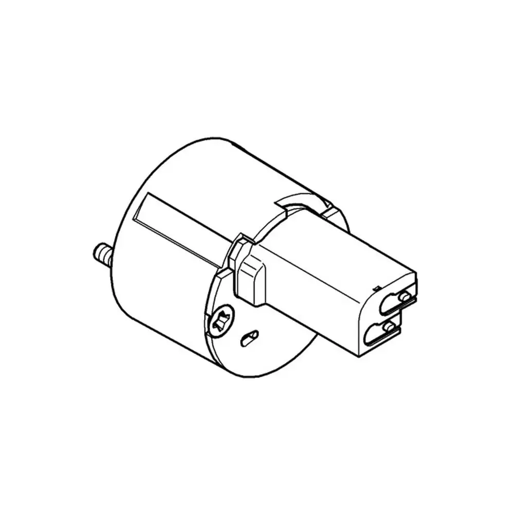 Weißes Grohe Magnetventil mit runder Form und seitlichem Anschluss. Das Ventil hat eine einfache, funktionale Bauweise und ist für eine Brausebatterie geeignet.