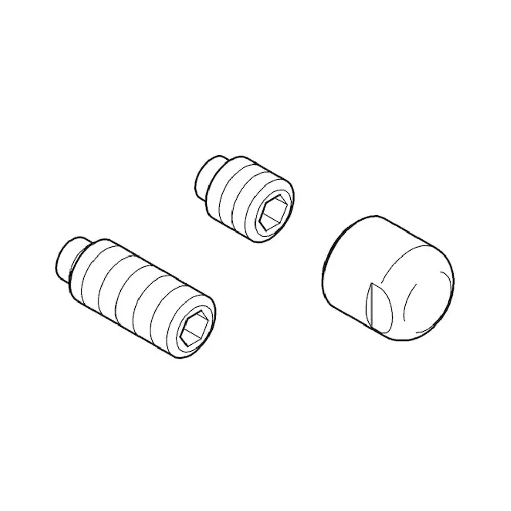 Drei verschiedene Verbindungselemente in linearer Darstellung, erkennbar als Teile von Grohe, mit unterschiedlichen Formen und Größen für eine Mehr-Loch-Installation.