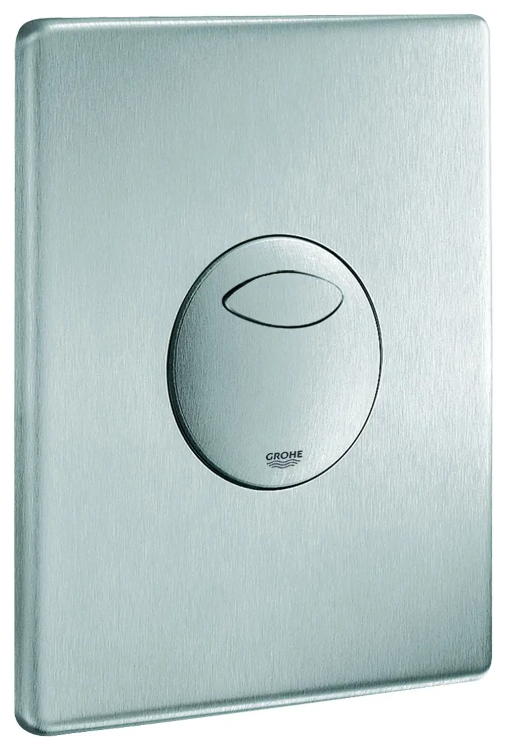 Wandbetätigung von Grohe in Edelstahloptik mit ovaler Drückerfläche. Für WC-Anlage mit 2-Mengen-Nutzung oder Start/Stopp-Funktion.