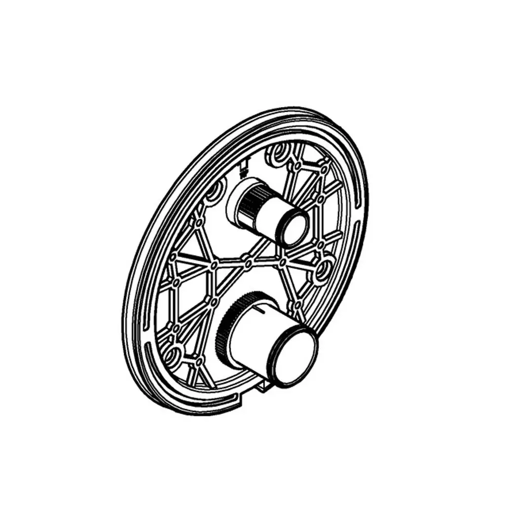 Montageplatte in runder Form mit zwei Befestigungsstellen, ausgeführt in einem technischen Design, passend für Grohe Thermostat-Fertigmontagesets.