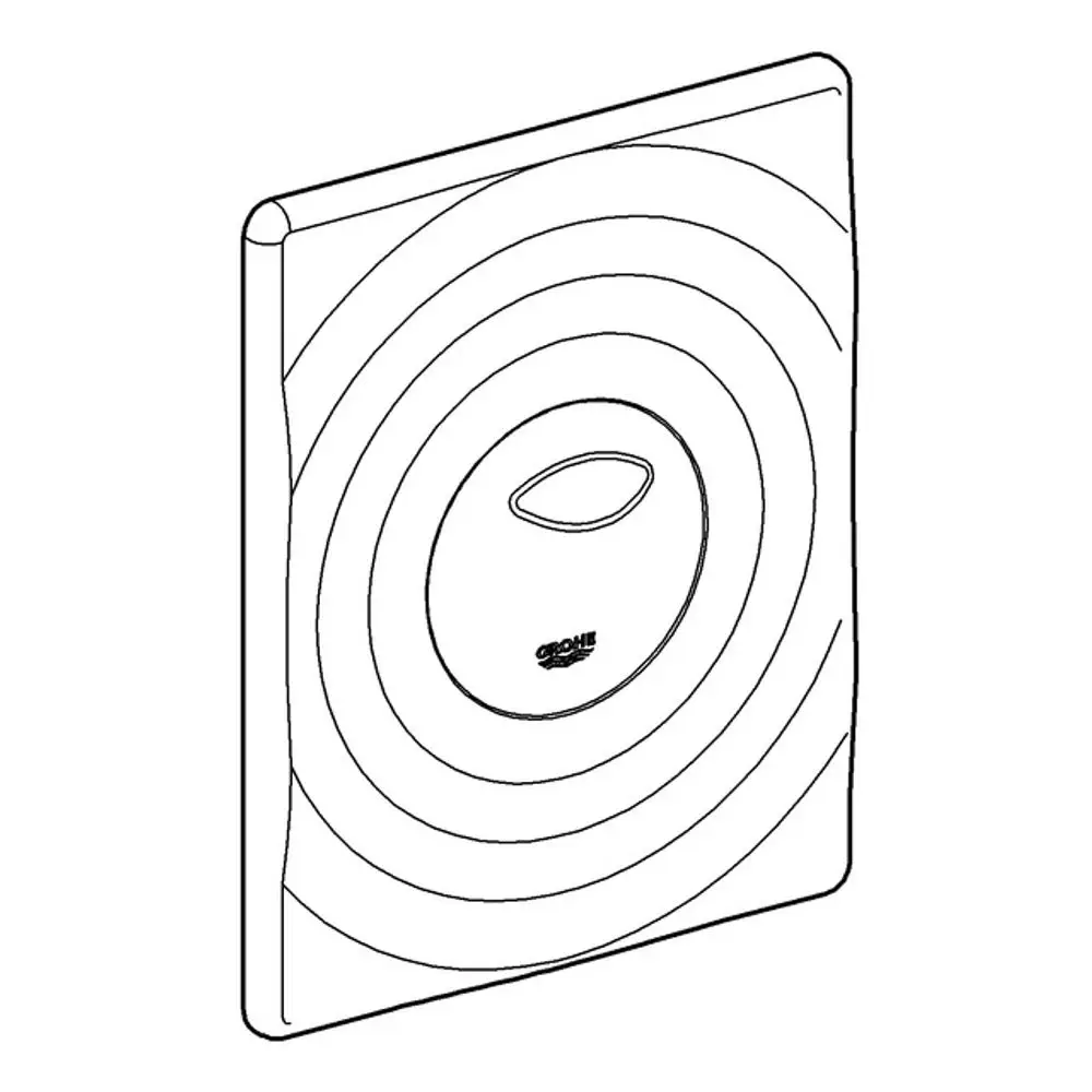 Wandmontierte Betätigung von Grohe mit gewellter Oberfläche und ovalem Knopf in der Mitte, geeignet für WC-Elemente.