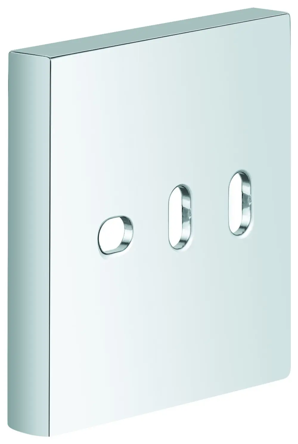 Grohe Ausgleichsscheibe in rechteckiger Form mit drei Ausschnitten, metallisch glänzend, geeignet für Duschsysteme.