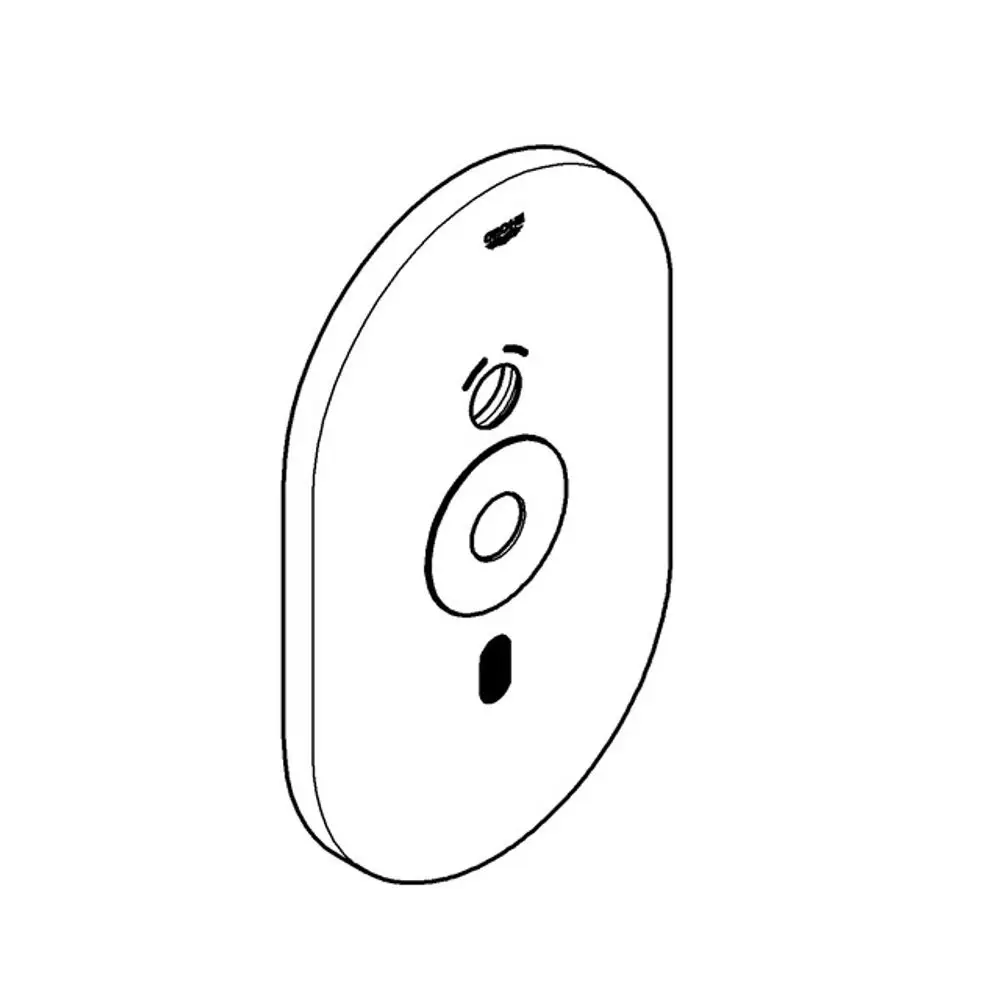 Abdeckplatte in ovaler Form mit Ausschnitten für Sensor und Knopf, im minimalistischen Design, hergestellt von Grohe.