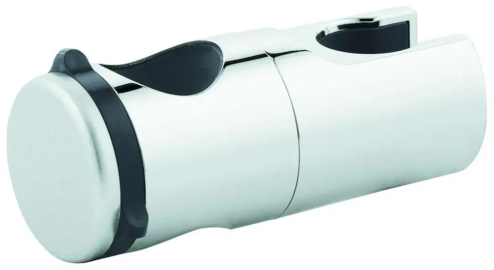 GROHE Brausegleiter in Chrom-Optik, zylindrische Form mit seitlicher Aussparung. Entworfen für die Befestigung an Brausestangen, funktional und schlicht.