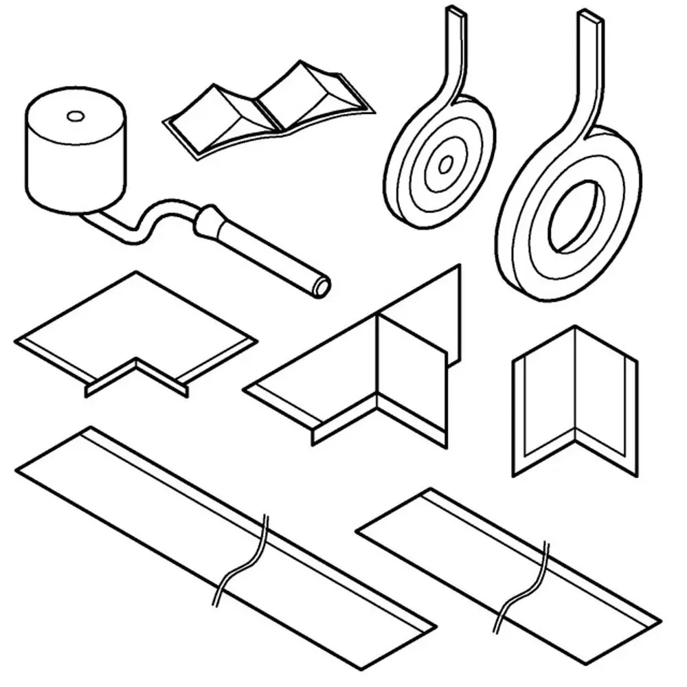 Grohe Dichtungsset in schematischer Darstellung, bestehend aus verschiedenen Dichtungsprofilen und einem Roller, zur Wannenabdichtung gemäß ETAG 022.
