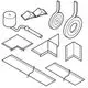 Grohe Dichtungsset in schematischer Darstellung, bestehend aus verschiedenen Dichtungsprofilen und einem Roller, zur Wannenabdichtung gemäß ETAG 022.
