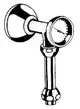 GROHE Abgangsbogen mit Thermometer und Quetschverschraubungen, gezeichnet in schwarz-weiß, für Verwendung in Rohrleitungssystemen.