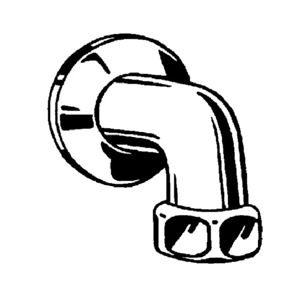 GROHE Abgangsbogen in Chrom-Optik, mit gebogenem Anschluss und zwei Auslässen, montiert auf einer runden Wandplatte.