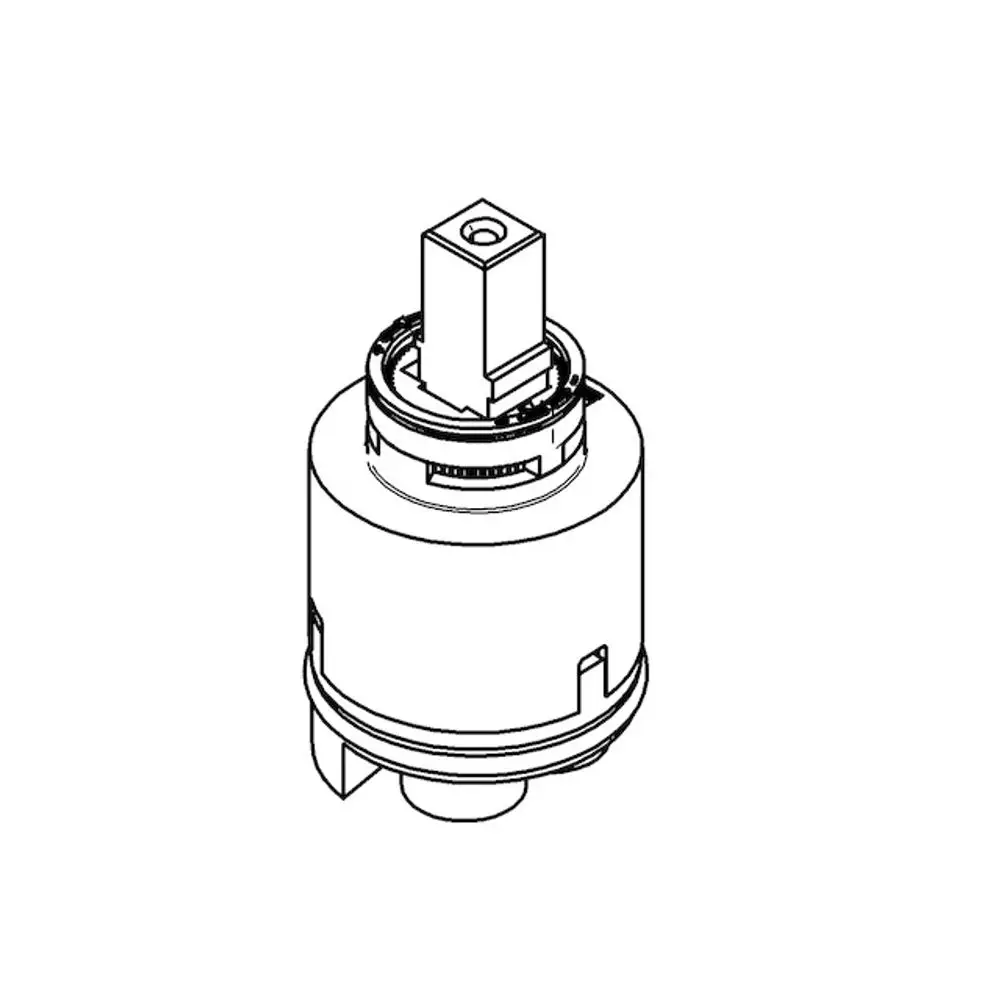 Keramische Kartusche von Grohe mit einem zylindrischen Gehäuse und einem quadratischen Anschluss oben, geeignet für Armaturen.