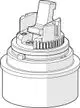 Kartusche von HANSA, mit einem zentralem Mechanismus und Spiralrillen, montiert auf einem zylinderförmigen Gehäuse, in kontrastreichem Design.