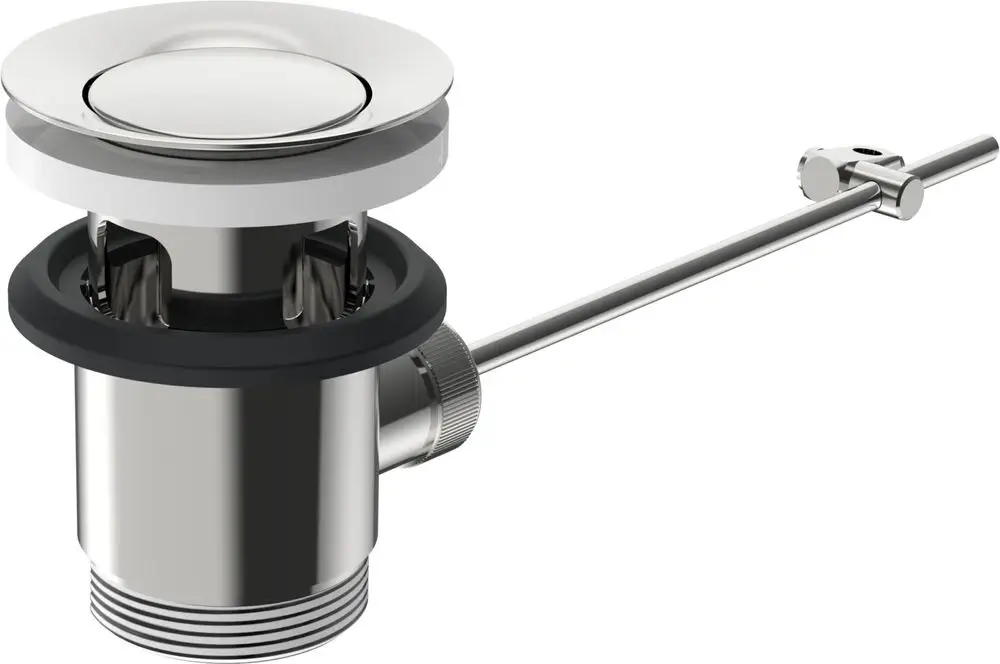 Ablaufgarnitur aus Chrom von HANSA mit einem Hebelmechanismus zur Steuerung des Wasserablaufs. Das Produkt ist in einem modernen Design gehalten.