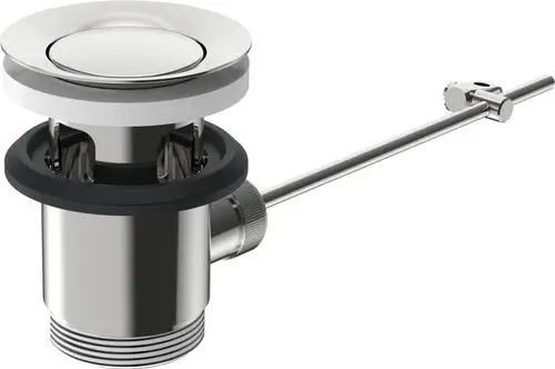 Ablaufgarnitur aus Chrom von HANSA mit einem Hebelmechanismus zur Steuerung des Wasserablaufs. Das Produkt ist in einem modernen Design gehalten.