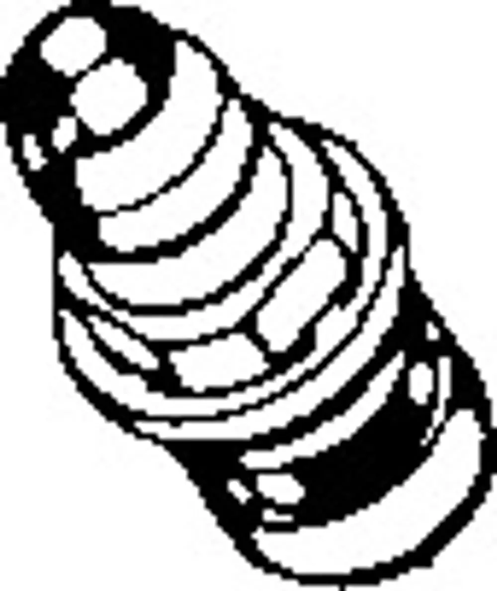 Oberteil von HANSA, mit spiralförmigem Design und mehreren Rillen, in einem einfachen, grafischen Stil dargestellt.