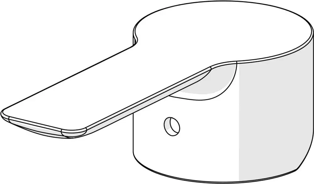 Chromfarbener Hebel von HANSA mit einer flachen, breiten Oberfläche und abgerundetem Design, befestigt an einem zylindrischen Körper.