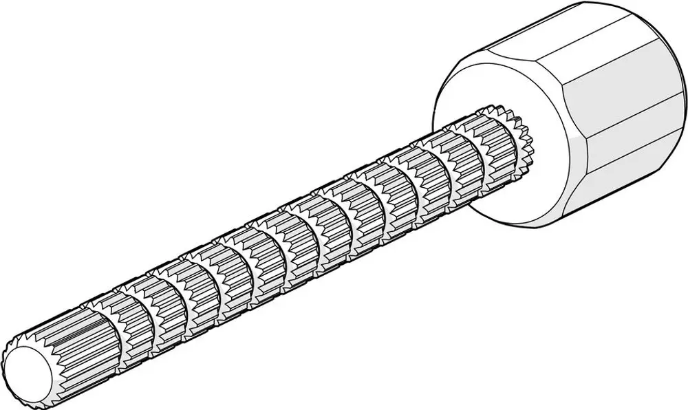 Spindel mit einer hexagonal geformten Kopfpartie und geriffeltem Schaft, hergestellt von HANSA. Ideal für verschiedene Anwendungen im Bereich der Heiztechnik.