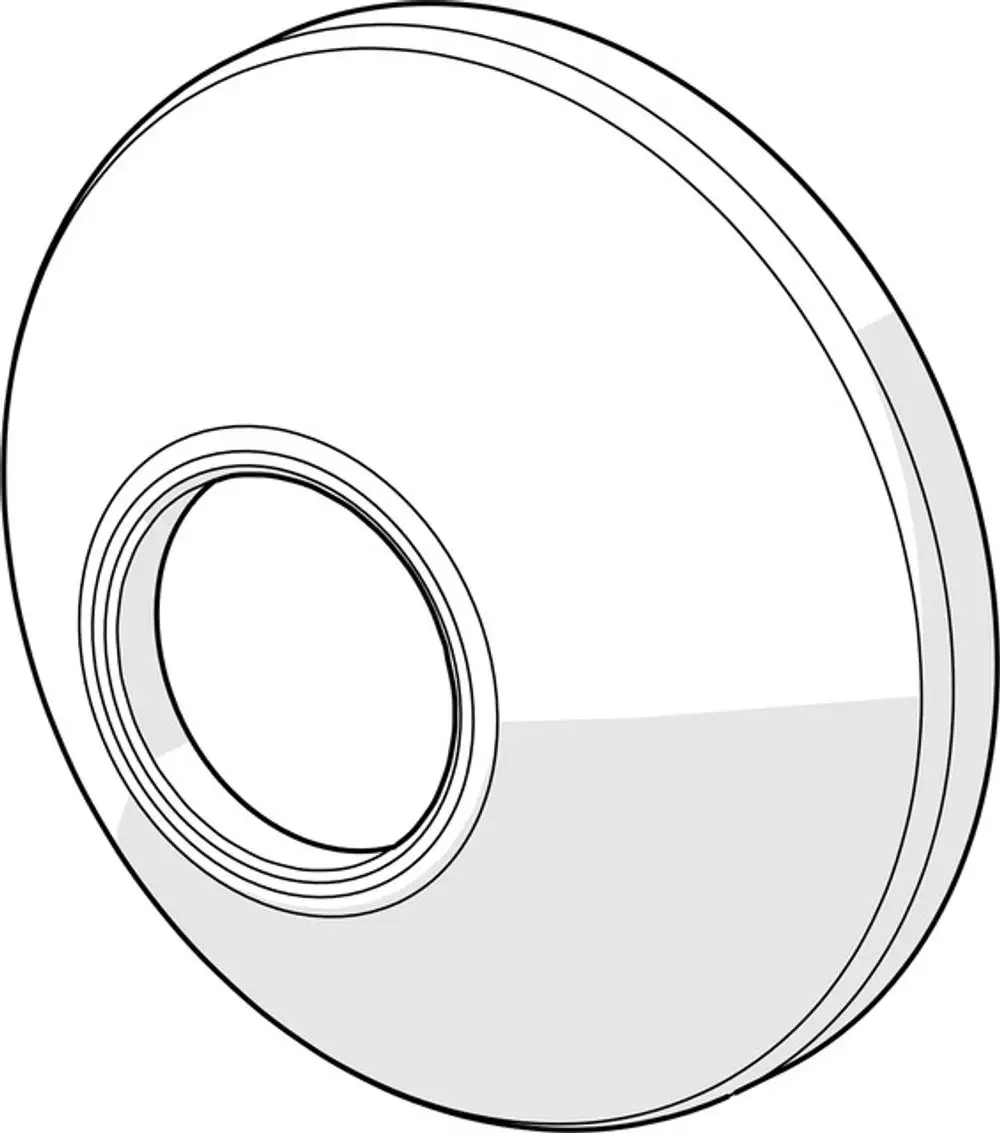Runde Chrom-Rosette mit zentralem Loch. Sie könnte für eine HANSA Armatur oder ähnliches Element verwendet werden. Design in schlichten Linien.
