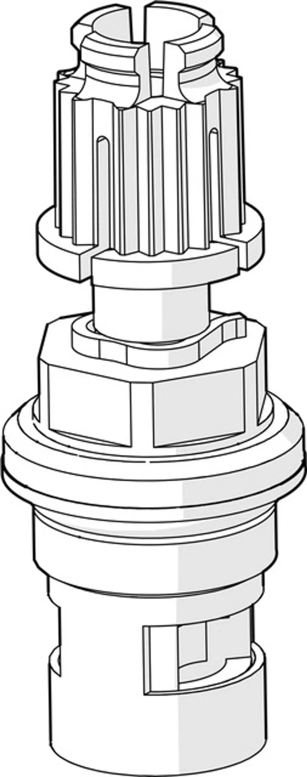 Oberteil von HANSA mit einem G3/8-Anschluss. Das Produkt zeigt eine bauteiltypische Form mit Rillen und einer integrierten Verbindung für Sanitäranlagen.