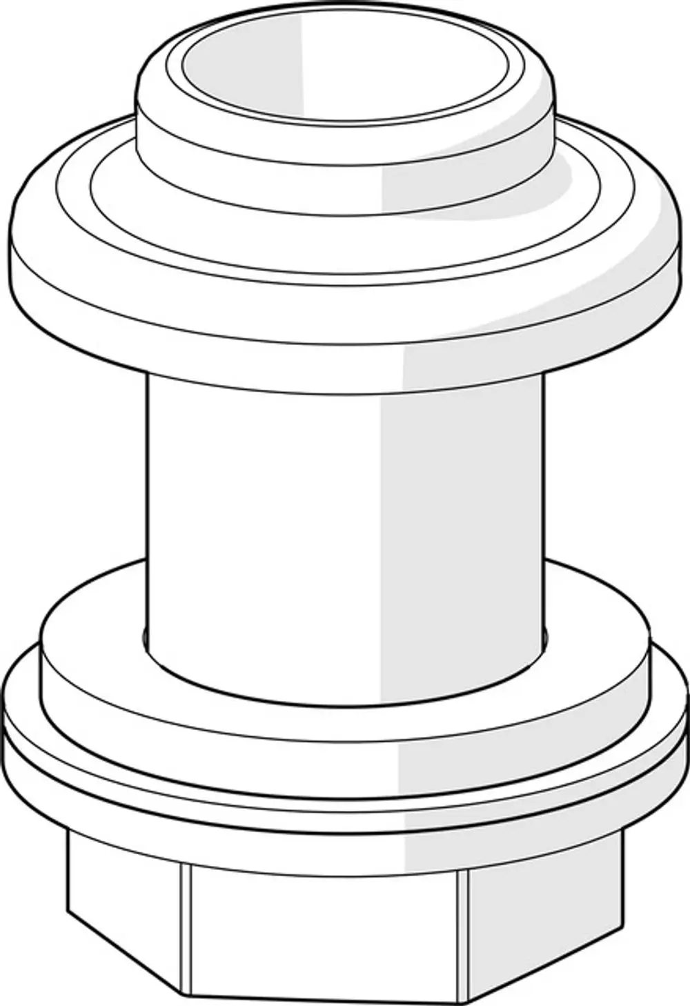 Illustration einer Schlauchdurchführung von HANSA, mit einem zylindrischen Körper und einem angepassten Flansch zur Befestigung.