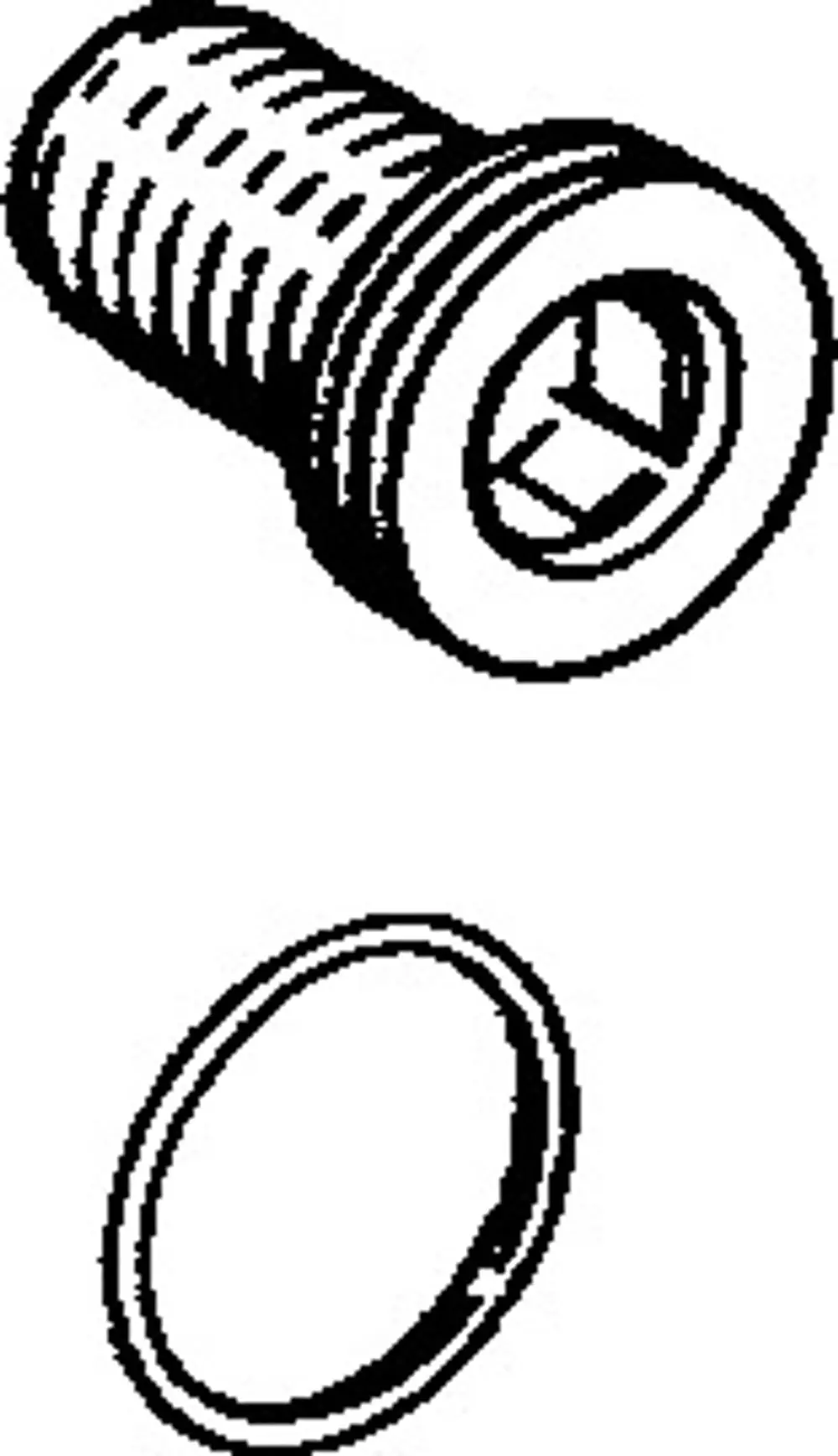 Anschlussnippel der Marke HANSA mit Gewinde und flacher Dichtung, dargestellt in einer isometrischen Ansicht. Der Nippel zeigt einen integrierten Innenkopf.