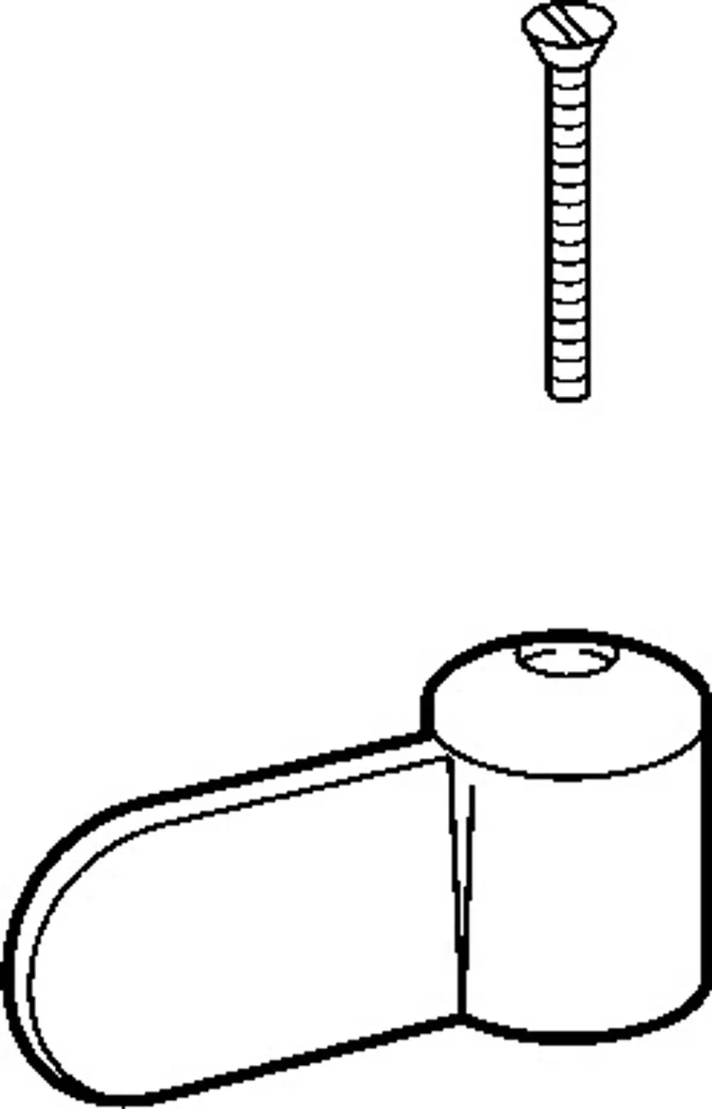 Hebel aus verchromtem Material mit runder Basis und einer seitlichen Armverlängerung. Oben ist ein Loch für die Befestigung sichtbar. Hersteller ist Hansa.