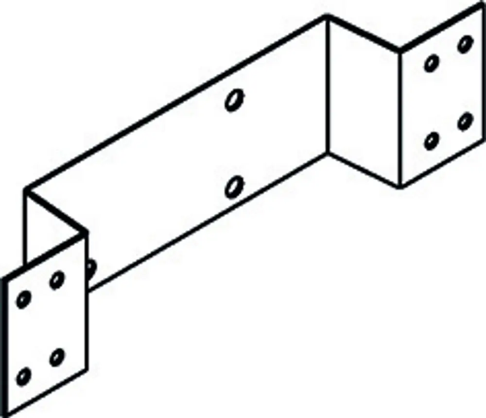 Winkelstück von HANSA mit zwei seitlichen Platten und mehreren Bohrungen für die Befestigung, gezeichnet in einfacher Linie.