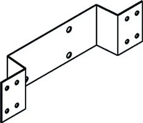 Winkelstück von HANSA mit zwei seitlichen Platten und mehreren Bohrungen für die Befestigung, gezeichnet in einfacher Linie.