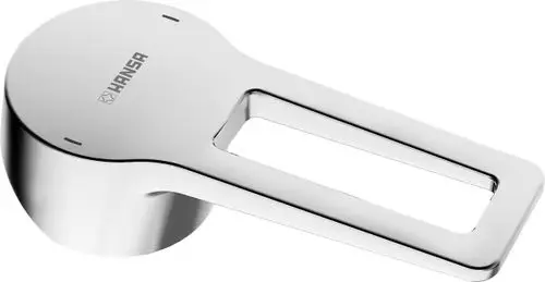 Chromfarbener Hebel von HANSA mit ergonomischem Design und rechteckigem Ausschnitt. Eignet sich für moderne Wasserarmaturen.