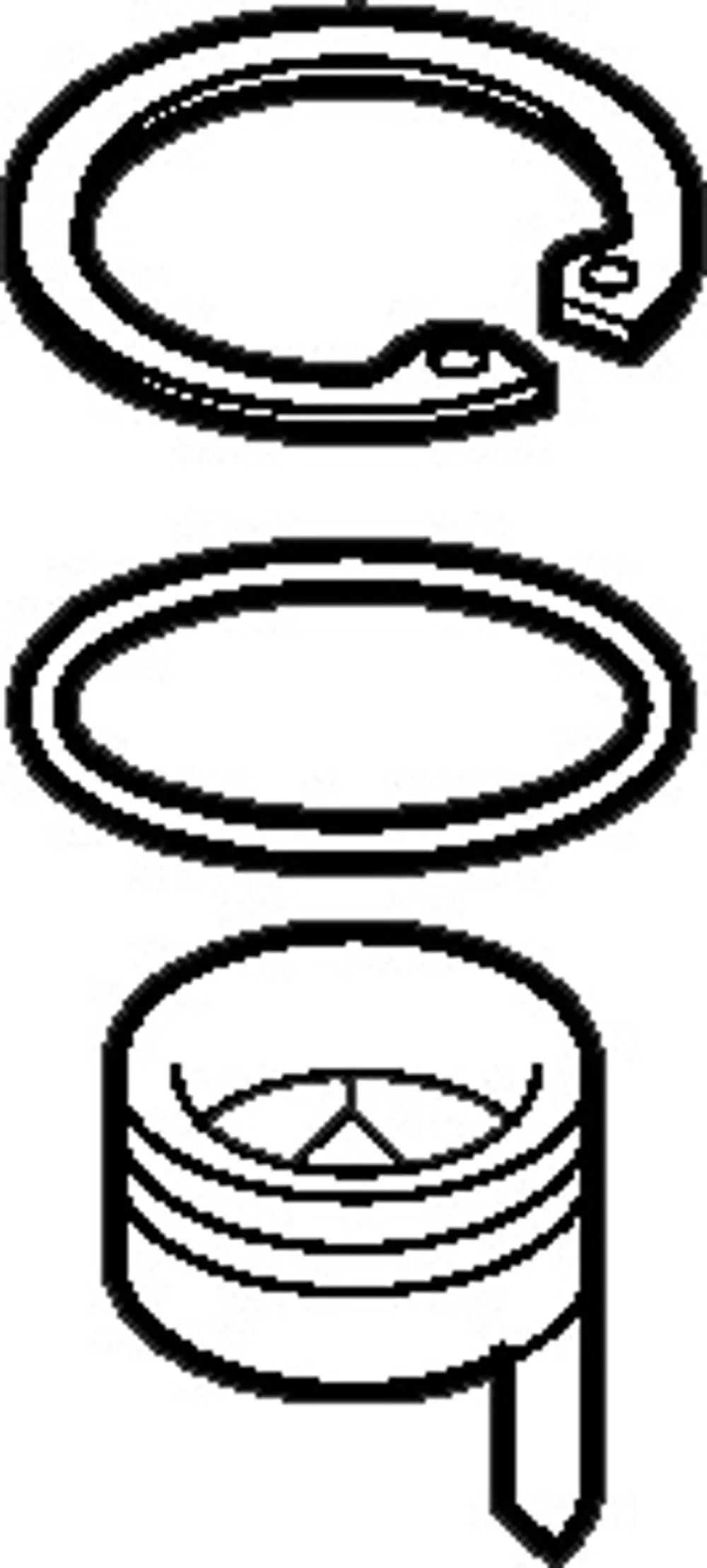 Drei Teile eines Ventils von HANSAVAROX, darunter eine Feder, eine Dichtung und ein zylindrischer Körper mit einem Anschluss.