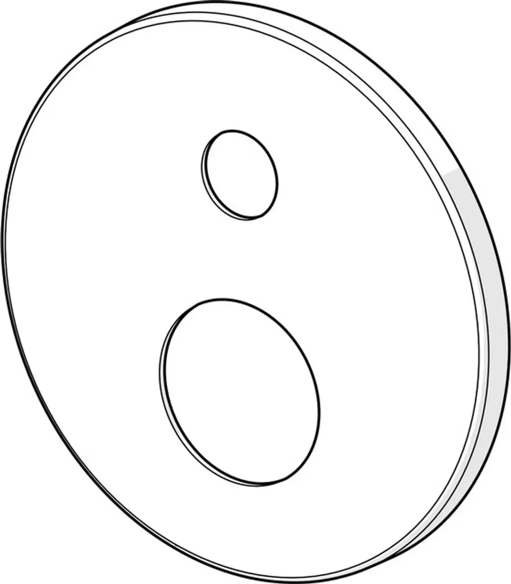 Runde, flache Rosette in Chrom mit zwei Öffnungen. Produkt von HANSA, geeignet für Anwendungen im Sanitärbereich und zur Abdeckung von Wandanschlüssen.