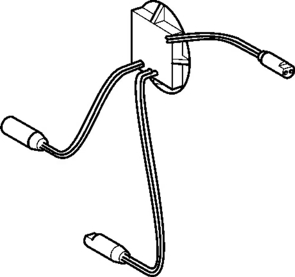 Drahtverbinder eines Druckknopfes von HANSA, bestehend aus einem Anschlussblock mit zwei Kabeln, die zu runden Steckverbindern führen.